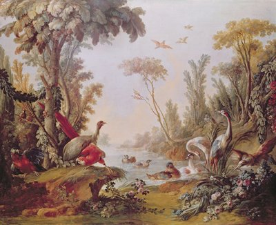Lake with geese, storks, parrots and herons, from the Salon of Gilles Demarteau by François Boucher